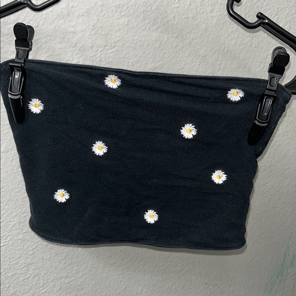 Hollister Black Reversible Tube Top with Daisy Accents